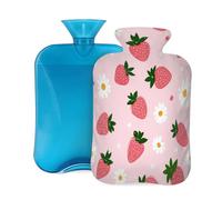 Botella de agua caliente con tapa, 2 L, flores de fresa, botellas de agua caliente para adultos, calentador/alivio del dolor