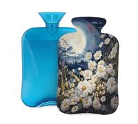 Botella de agua caliente con tapa, 2 L, pintura artística, luna, flor, floral, botellas de agua caliente para adultos, calentador/alivio del dolor