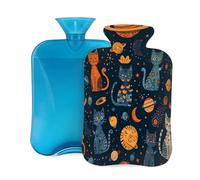 Botella de agua caliente con tapa, 2 L, planeta, luna, estrella, gato, botellas de agua caliente para adultos, calentador/alivio del dolor