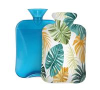 Botella de agua caliente con tapa, 2 L, plantas tropicales, hojas de palma, botellas de agua caliente para adultos, calentador/alivio del dolor