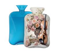Botella de agua caliente con tapa, 2 L, ramo de acuarela, violín, botellas de agua caliente para adultos, calentador/alivio del dolor