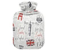 Botella de agua caliente con tapa, bandera del Reino Unido, Big Ben, bolsa de agua caliente a prueba de fugas para calentador de manos, pies, cuello, hombros, espalda, alivio del dolor muscular,