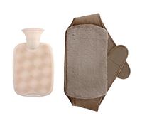 Botella de agua caliente con tapa, bolsa de agua caliente portátil alargada, Protector de cinturón, calentador for aliviar el dolor, cuello, hombros, espalda, cintura (Color : Brown 2-piece set)