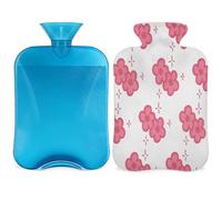 Botella de agua caliente con tapa, bolsa de agua caliente transparente de 2 l para compresas calientes/frías, calentador de manos, alivio del dolor de cuello y hombros (flor rosa)