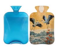 Botella de agua caliente con tapa con grúas de pintura de paisaje japonés, bolsa de agua de gran capacidad de 2 L, para noches acogedoras, alivio del dolor, espalda, cuello y hombros