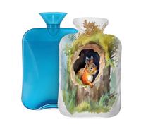 Botella de agua caliente con tapa de 2 L, acuarela con agujero de árbol, ardilla, botellas de agua caliente para adultos, calentador/alivio del dolor