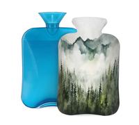 Botella de agua caliente con tapa de 2 L, acuarela, montañas, bosques, botellas de agua caliente para adultos, calentador/alivio del dolor