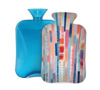 Botella de agua caliente con tapa de 2 L, bloques de color a rayas de acuarela, botellas de agua caliente para adultos, calentador/alivio del dolor