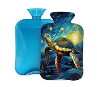 Botella de agua caliente con tapa de 2 l, botella de agua caliente con diseño de tortuga marina para adultos para calentador/alivio del dolor