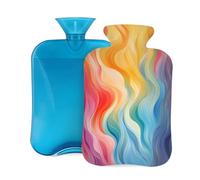 Botella de agua caliente con tapa de 2 l, botellas de agua caliente con diseño de arcoíris ondulado, para adultos, calentador/alivio del dolor