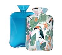 Botella de agua caliente con tapa de 2 l, botellas de agua caliente de tucán de plantas tropicales para adultos, calentador/alivio del dolor