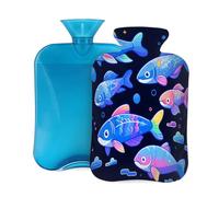 Botella de agua caliente con tapa de 2 l, botellas de agua caliente Shining Little Fish para adultos, calentador/alivio del dolor