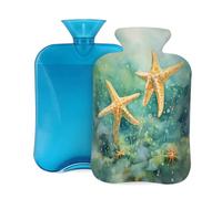 Botella de agua caliente con tapa de 2 L, con fondo de mar verde, para adultos, calentador y alivio del dolor