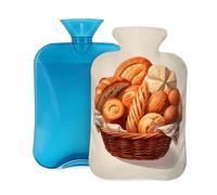 Botella de agua caliente con tapa de 2 L, delicioso patrón de pan, botellas de agua caliente para adultos, calentador/alivio del dolor