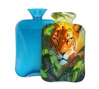 Botella de agua caliente con tapa de 2 L, diseño de graffiti de tigre de la selva, para adultos, calentador y alivio del dolor
