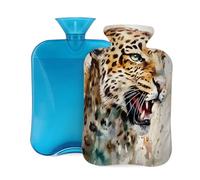 Botella de agua caliente con tapa de 2 L, diseño de leopardo de acuarela para adultos, calentador y alivio del dolor