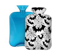 Botella de agua caliente con tapa de 2 L, diseño de murciélago de telaraña para Halloween, para adultos, calentador/alivio del dolor