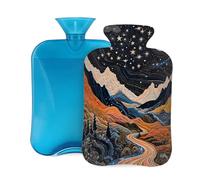 Botella de agua caliente con tapa de 2 L, diseño de paisaje de líneas artísticas para adultos, calentador y alivio del dolor