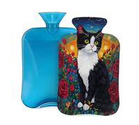 Botella de agua caliente con tapa de 2 L, diseño de rosas, vacas, gatos, para adultos, calentador/alivio del dolor