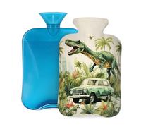 Botella de agua caliente con tapa de 2 L, diseño de selva Velociraptor Retro para adultos, calentador y alivio del dolor