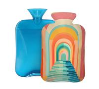 Botella de agua caliente con tapa de 2 L, diseño geométrico de arco arcoíris, para adultos, calentador y alivio del dolor