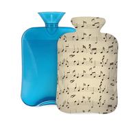 Botella de agua caliente con tapa de 2 L, diseño retro de música para adultos, calentador y alivio del dolor