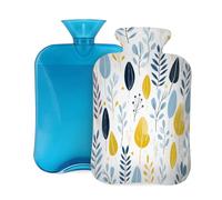 Botella de agua caliente con tapa de 2 L, patrón de hojas, botellas de agua caliente con hojas de primavera para adultos, calentador/alivio del dolor