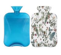 Botella de agua caliente con tapa de 2 litros con diseño de flores y mariposas, bolsa de agua de gran capacidad para noches acogedoras, alivio del dolor, espalda, cuello y hombros