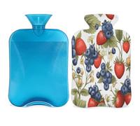 Botella de agua caliente con tapa de 2 litros de flor de fresa y arándanos, bolsa de agua de gran capacidad para noches acogedoras, alivio del dolor, espalda, cuello y hombros