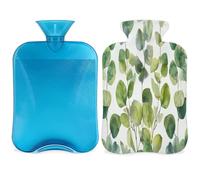 Botella de agua caliente con tapa de hojas de eucalipto de 2 l, bolsa de agua de gran capacidad para noches acogedoras, alivio del dolor, espalda, cuello y hombros