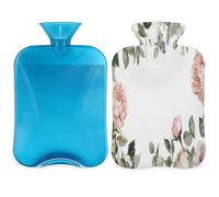 Botella de agua caliente con tapa de hojas de eucalipto floral de 2 l, bolsa de agua de gran capacidad para noches acogedoras, alivio del dolor, espalda, cuello y hombros