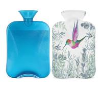 Botella de agua caliente con tapa de hojas de eucalipto y colibrí de 2 litros, bolsa de agua de gran capacidad para noches acogedoras, alivio del dolor, espalda, cuello y hombros
