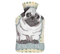 Botella de agua caliente con tapa, diseño de cachorros de pug, bolsa de agua caliente de goma para aliviar el dolor, calambres, calentador de pies, terapia de calor y frío