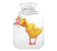 Botella de agua caliente con tapa, diseño de flor de pato de acuarela de 2 l, bolsa de agua caliente a prueba de fugas para calentador de manos, pies, cuello, hombros, espalda, alivio del dolor