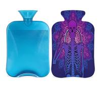 Botella de agua caliente con tapa, diseño de mandala con flor, mariposa, calavera, 2 L, bolsa de agua para noches acogedoras, alivio del dolor, espalda, cuello y hombros