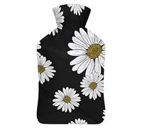 Botella de agua caliente con tapa, diseño de margaritas florales, bolsa de agua caliente de goma para aliviar el dolor, calambres, calentador de pies, terapia de calor y frío