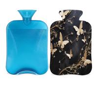 Botella de agua caliente con tapa, diseño de mariposas artísticas, bolsa de agua caliente de 2 litros para aliviar el dolor, cuello y hombros, manos, pies, compresa caliente y fría