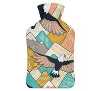 Botella de agua caliente con tapa, diseño de montañas y águilas, bolsa de agua caliente de goma para aliviar el dolor, calambres, calentador de pies, terapia de calor y frío