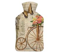Botella de agua caliente con tapa, diseño de rosas de mariposa del Big Ben de Londres y bolsa de agua caliente de goma para aliviar el dolor, calambres, calentador de pies, terapia de calor y frío