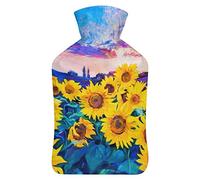 Botella de agua caliente con tapa, girasoles florales, bolsa de agua caliente de goma para aliviar el dolor, calambres, calentador de pies, terapia de calor y frío