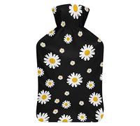 Botella de agua caliente con tapa, margaritas, flores florales, bolsa de agua caliente de goma para aliviar el dolor, calambres, calentador de pies, terapia de calor y frío