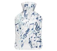 Botella de agua caliente con tapa, notas musicales, clave de graves y agudos, bolsa de agua caliente de goma para aliviar el dolor, calambres, calentador de pies, terapia de calor y frío