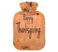 Botella de agua caliente con tapa para el día de Acción de Gracias, con diseño de calabaza, pavo, bolsa de agua caliente transparente de 1 litro, compresa fría caliente, ideal para calambres, espalda,