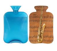 Botella de agua caliente con tapa para saxofón con nota musical, bolsa de agua de gran capacidad de 2 L, para noches acogedoras, alivio del dolor, espalda, cuello y hombros