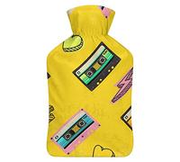 Botella de agua caliente con tapa, patrones de cinta de casete, bolsa de agua caliente de goma para aliviar el dolor, calambres, calentador de pies, terapia de calor y frío