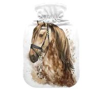 Botella de agua caliente con tapa, pintura de acuarela de caballo, bolsa de agua caliente a prueba de fugas para calentador de manos, pies, cuello, hombros, espalda, alivio del dolor muscular,