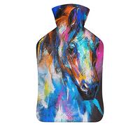 Botella de agua caliente con tapa, pintura de caballos, bolsa de agua caliente de goma para aliviar el dolor, calambres, calentador de pies, terapia de calor y frío