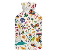 Botella de agua caliente con tapa, símbolos de México, bolsa de agua caliente de goma para aliviar el dolor, calambres, calentador de pies, terapia de calor y frío