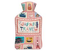 Botella de agua caliente con tapa, símbolos tradicionales japoneses, bolsa de agua caliente de goma para aliviar el dolor, calambres, calentador de pies, terapia de calor y frío