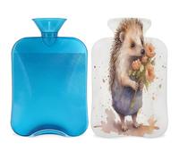Botella de agua caliente con tapa y diseño de erizo de acuarela con tapa, botella de gran capacidad de 2 L, bolsa de agua para noches acogedoras, alivio del dolor, espalda, cuello y hombros